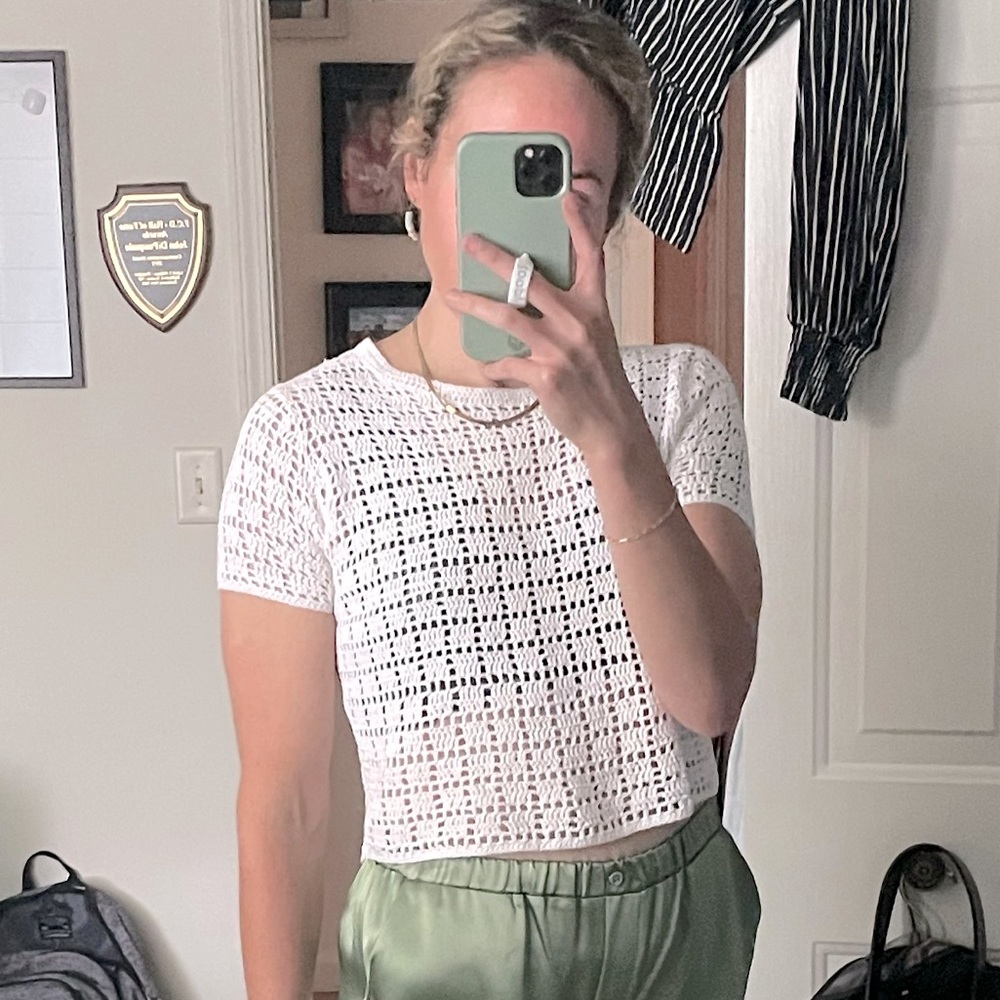 Top Shop Crocheted Crop Top White Small